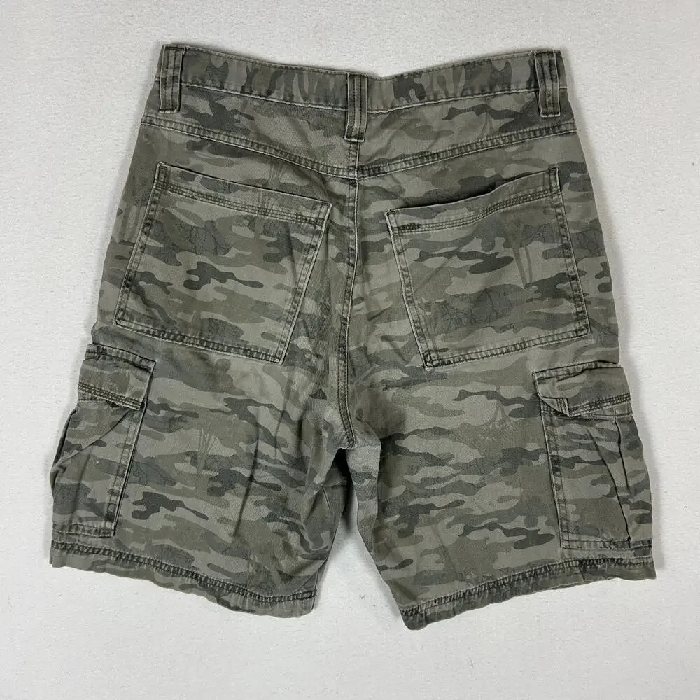Wrangler Hero Shorts Men' 32 Green Army Camo Cotton Relaxed Cargo Pocket Hiking